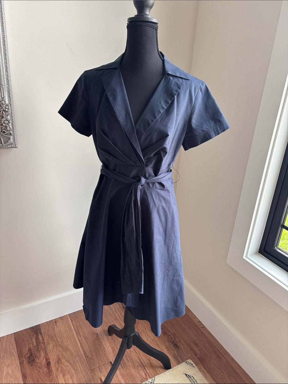 Talbots Navy Short-Sleeve Wrap Dress with Tie
